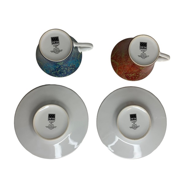 222 FIFTH Set of 2 Eva Opulent Blue & Red Porcelaine Fine China Cup & Saucer Set - Picture 3 of 9